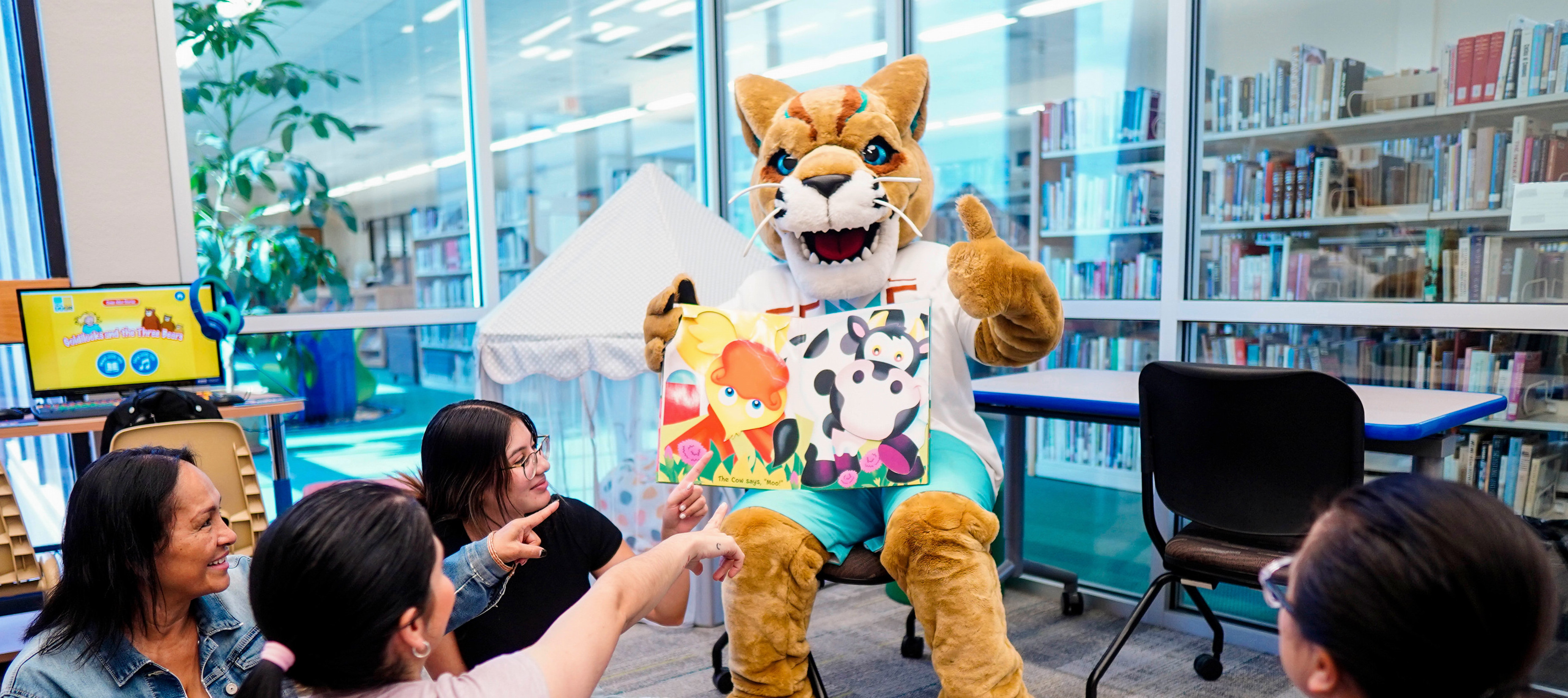 Family study room with Eddy the Mountain Lion